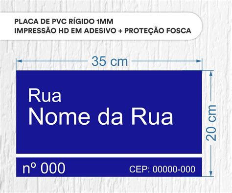 Placa Logradouro Personalizada 35 X 20 Cm Avenida Rua