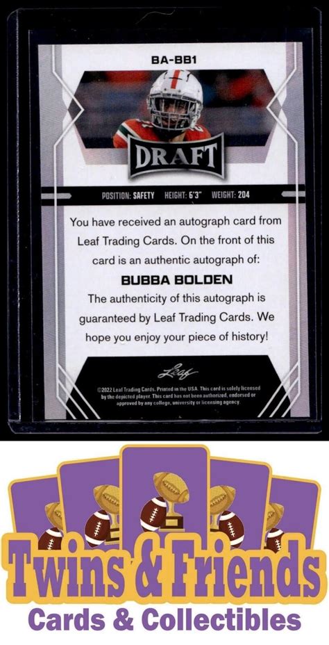 2022 Leaf Draft Autographs Blue BA BB1 Bubba Bolden AU RC For