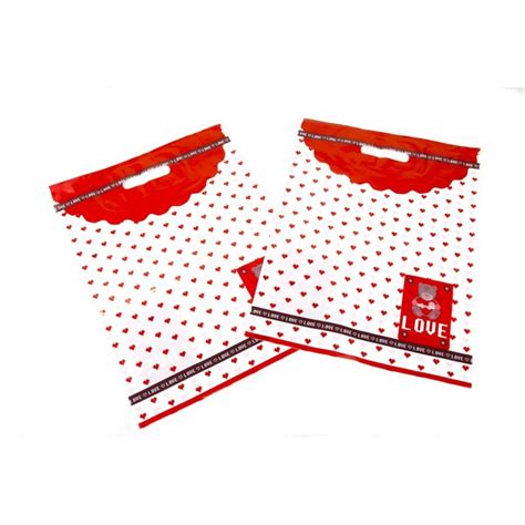 Bolsas De Pl Stico Asa Troquelada Estampado Osito Corazones Rojos X