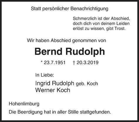 Traueranzeigen Von Bernd Rudolph Trauer In NRW De