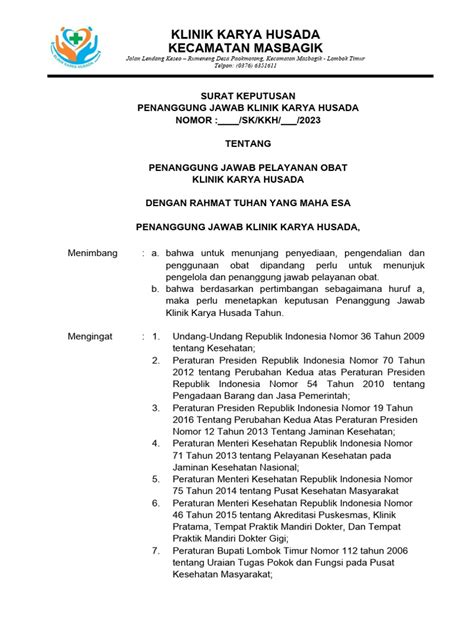 Sk Penanggung Jawab Pelayanan Obat Klinik Pdf