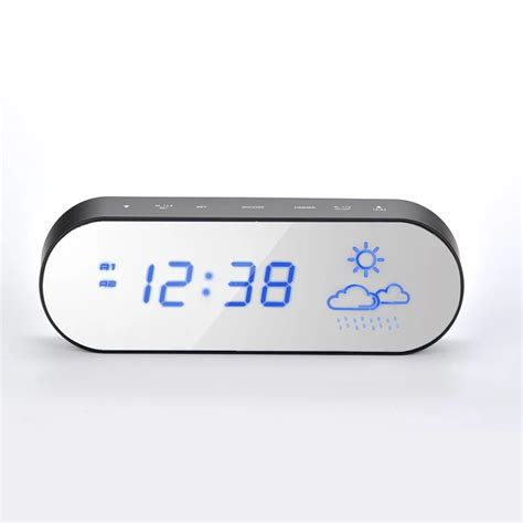 Mirror Weather Forecast LED Alarm Clock Lndoor Temperature And Humidity Snooze Mute Electronic ...