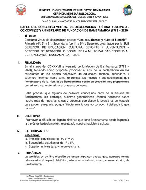 Bases Del Concurso Virtual De Declamaci N Po Tica Alusivo Al Ccxxxvii