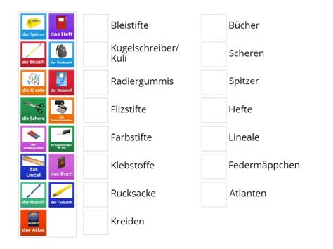 Niemiecki Klasa Przybory Szkolne Liczba Mnoga Match Up