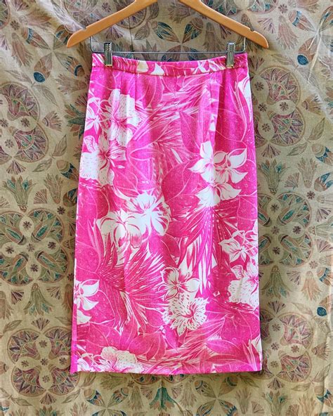 Pink Tropical Hawaiian Floral Print High Waist Skirt Retro Etsy