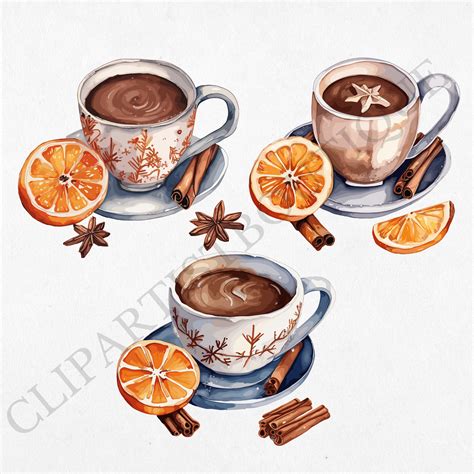 Watercolor Hot Chocolate Cup Clipart Bundle 37 PNG SVG EPS Hot Cocoa Files Christmas Mug