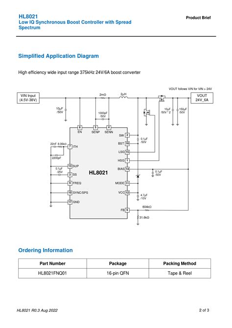 HL8021. Product Brief. Low IQ Synchronous Boost Controller with Spread ...