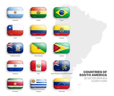 premium vector south america countries flags  vector  glossy