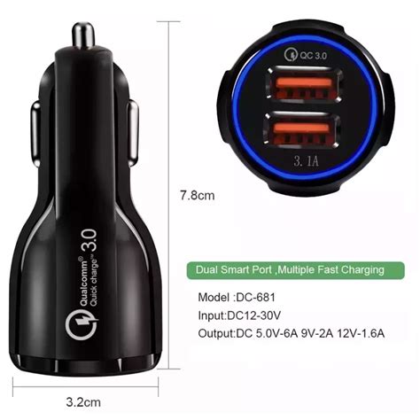 CARGADOR RAPIDO PARA AUTO DOBLE USB 2 FAST CHARGER QC 3 0 AUTO