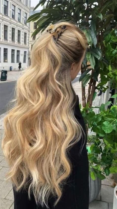 Easy Hairstyles Hairstyle Ideas Blonde Hair Long Hair Claw Clip Ponytail Inspo Tren