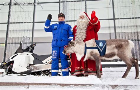 Santa Claus And Police Reindeer Artturi Arthur In Lapland In Finland