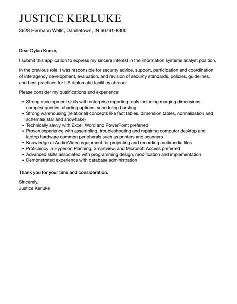 Information Systems Analyst Cover Letter Velvet Jobs