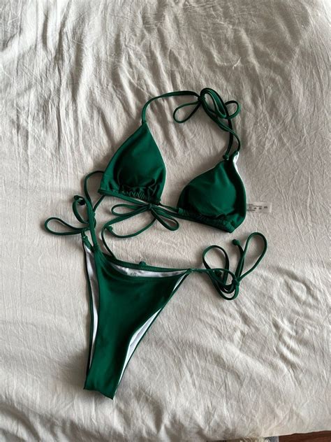 Green Triangle Bikini Set Women S Fashion Swimwear Bikinis Swimsuits On Carousell