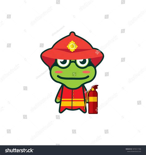 Little Funny Fire Fighter Frog Fire Stock Vector Royalty Free