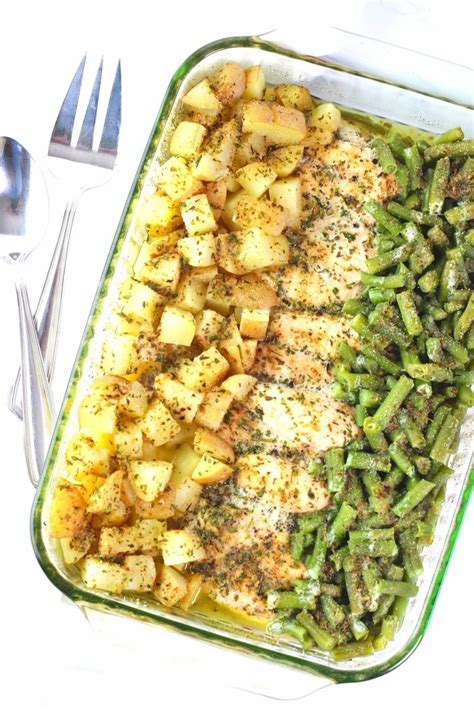 One Pan Baked Chicken Potatoes And Green Beans Now Cook This