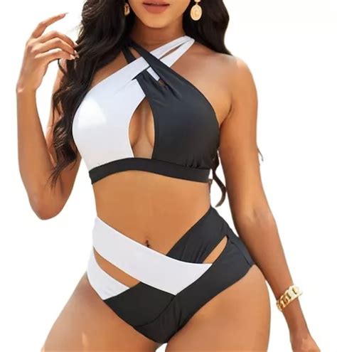 Conjunto De Bikini Cintur N Alto Con Tiras Cruzadas De Color Meses Sin Inter S