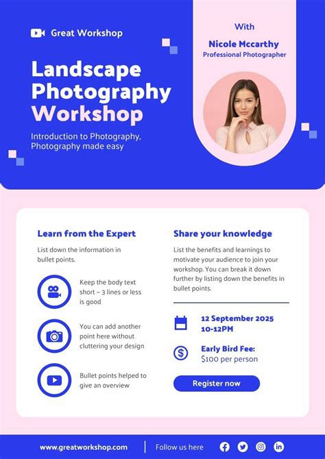 Photography Workshop Free Poster Template Piktochart