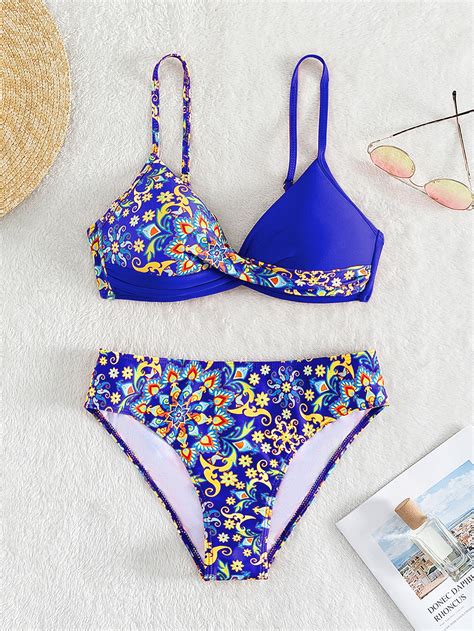 Shein Swim Vcay Floral Print Wrap Cross Push Up Bikini Swimsuit Shein Usa