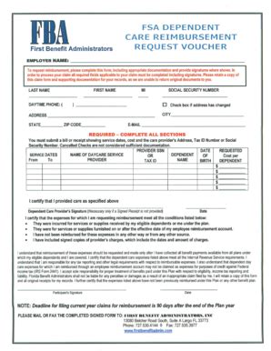 Fillable Online Dependent Care Reimbursement Request Form First