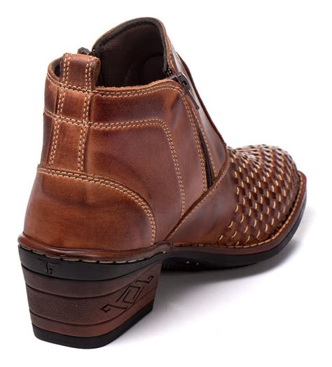 Bota Country Masculina Couro Bordada Cano M Dio Tric Ziper