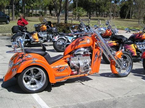 Custom V8 Chopper Trike in Orange Color