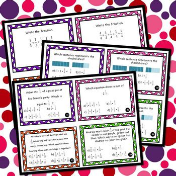 Decomposing Fractions 4th Grade Math Review Task Cards Worksheets 4