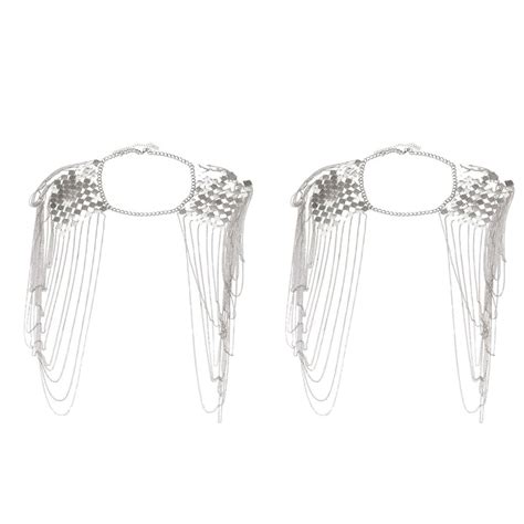 X Vintage Punk Harness Bikini Body Link Epaulet Shoulder Chain Necklace Collar Dangling Silver