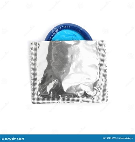 Torn Condom Package Isolated On White Top View Safe Sex Stock Image