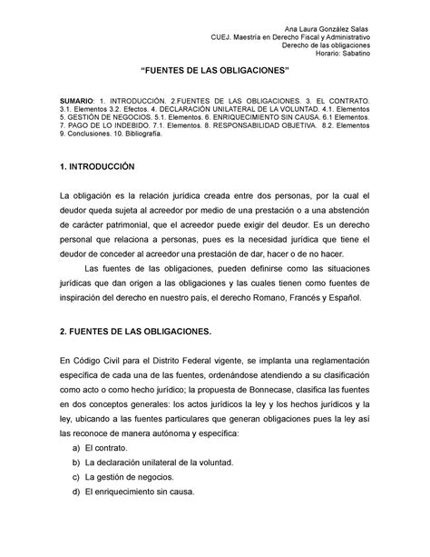 Fuentes DE LAS Obligaciones Ana Laura González Salas CUEJ Maestría