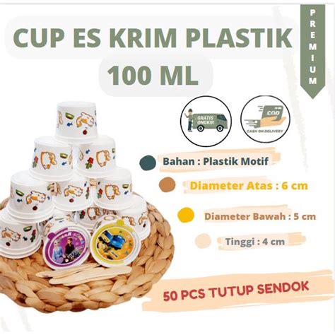 Jual Cup Eskrim 100ml Plastik Motif Cup Es Krim Cup Ice Cream Gelas Ice