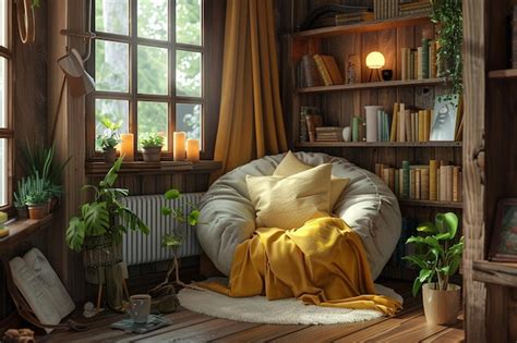 Premium Photo Cozy Reading Nook With A Plush Armchair