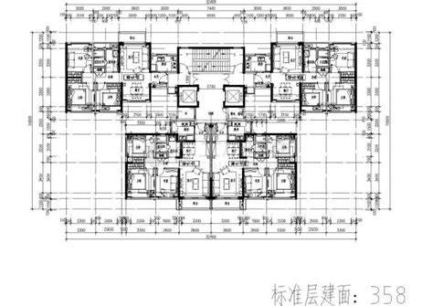 358平方米高层一梯四户住宅户型设计cad图（含效果图）住宅小区土木在线