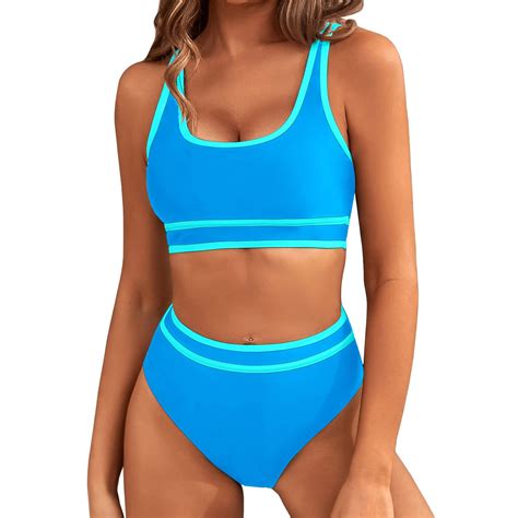 RQYYD Bikini Sets For Women High Waisted Tummy Control Two Piece Swimsuits Push Up Halter Tops