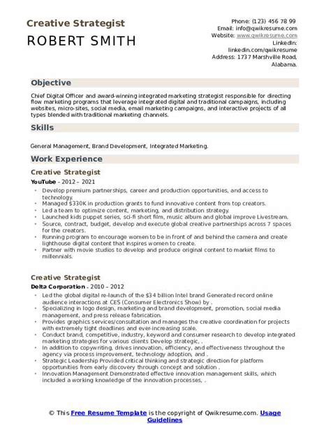 Creative Strategist Resume Samples Qwikresume