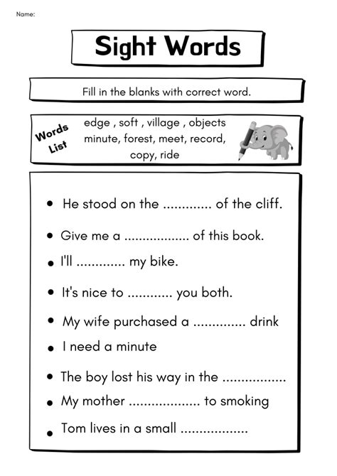 Fill The Blank Sight Words Worksheets WorksheetsGO