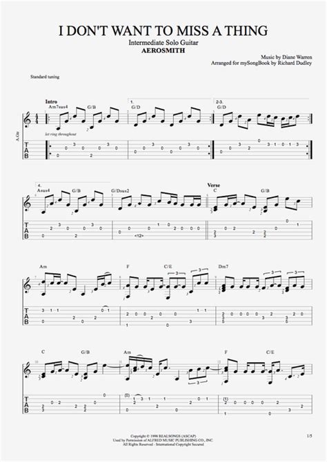 I Don T Want To Miss A Thing Tab By Aerosmith Guitar Pro