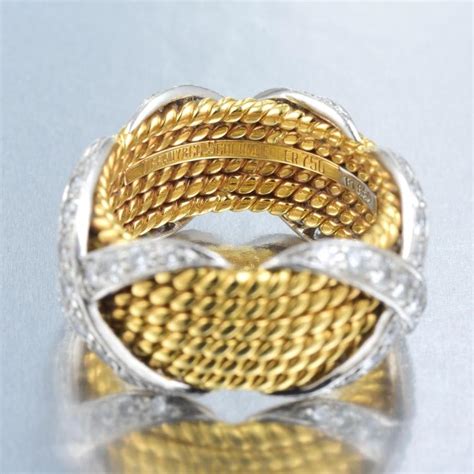 Sold Price Tiffany Co Schlumberger Six Row Gold Rope And Diamond X