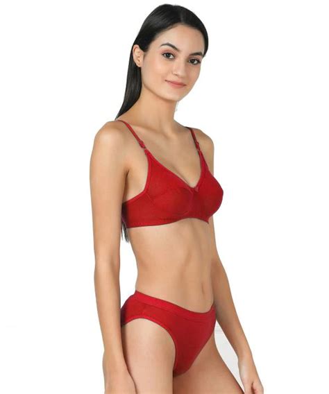 Aamarsh Women Cotton Bra Panty Set For Lingerie Set Pack Of 5 Color Red Blue Purple