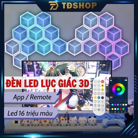 den led trang tri luc giac  diy lap ghep gan tuong rgb cam bien