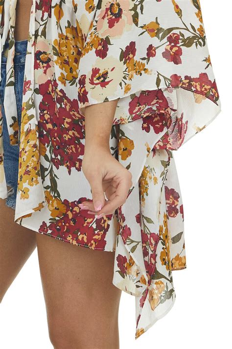 Umgee Mustard Floral Print Kimono With Waist Tie Tops Shop More Styles