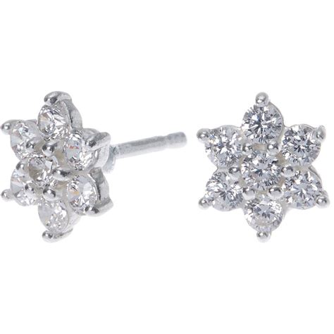 Sterling Silver Cubic Zirconia Flower Stud Earrings Claires Us