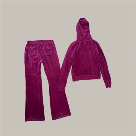 2000s Vintage Hot Pink Velvet Track Suit Fits Depop