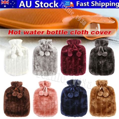 L HOT WATER BOTTLE Fluffy Plush Faux Fur Cover Winter Warm Rubber Bag Warmer TT EBay