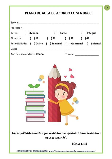 PLANO DE AULA BNCC EM FICHA E PLANNER 4º ANO – Conhecimento e Transformação