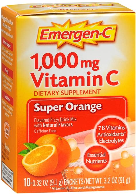 2 Pack Emergen C 1 000 Mg Vitamin C Drink Mix Packets Super Orange 10