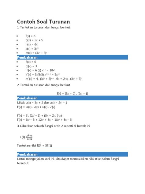 Contoh Soal Turunan Pdf