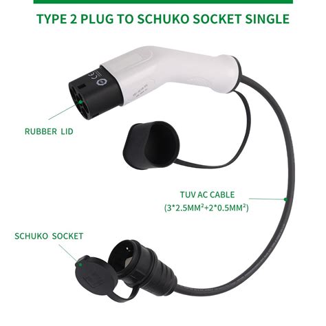 Portable Ev Charger 16a Type 2 To Schuko Socket Evse Charging Adapter