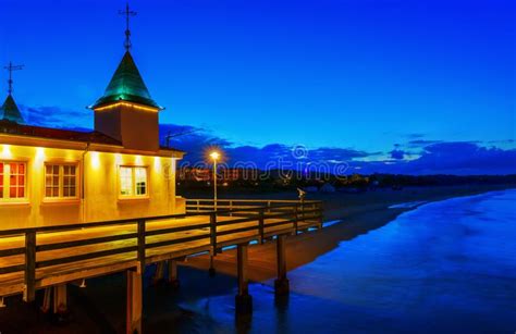 Famous Pier Of Ahlbeck Germany At Night Stock Image Image Of Blue