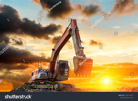 Excavator Construction Site On Sunset Sky Stock Photo 1246515937