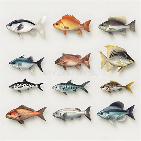 collection  diverse fish species illustration stock illustration